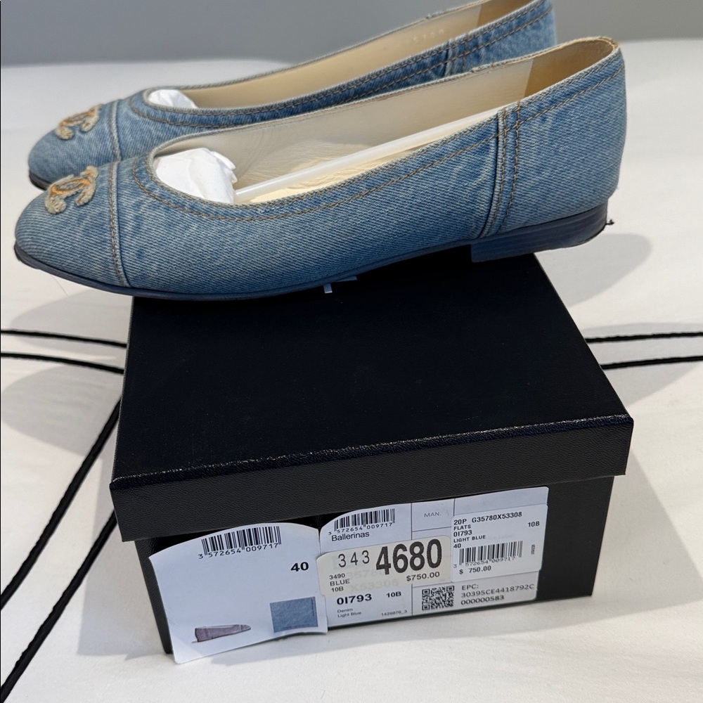 CHANEL Light Blue Denim Ballerina Flats - Picture 3 of 9